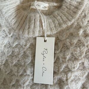 Rylee + Cru Beige Cable Knit Turtleneck Sweater